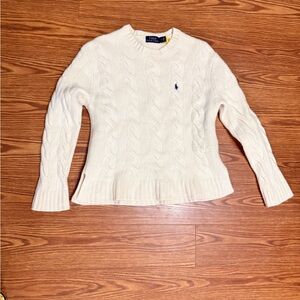 Ralph Lauren Women's Ivory Cable Wool Cashmere Knit Sweater M RUNS SMALL